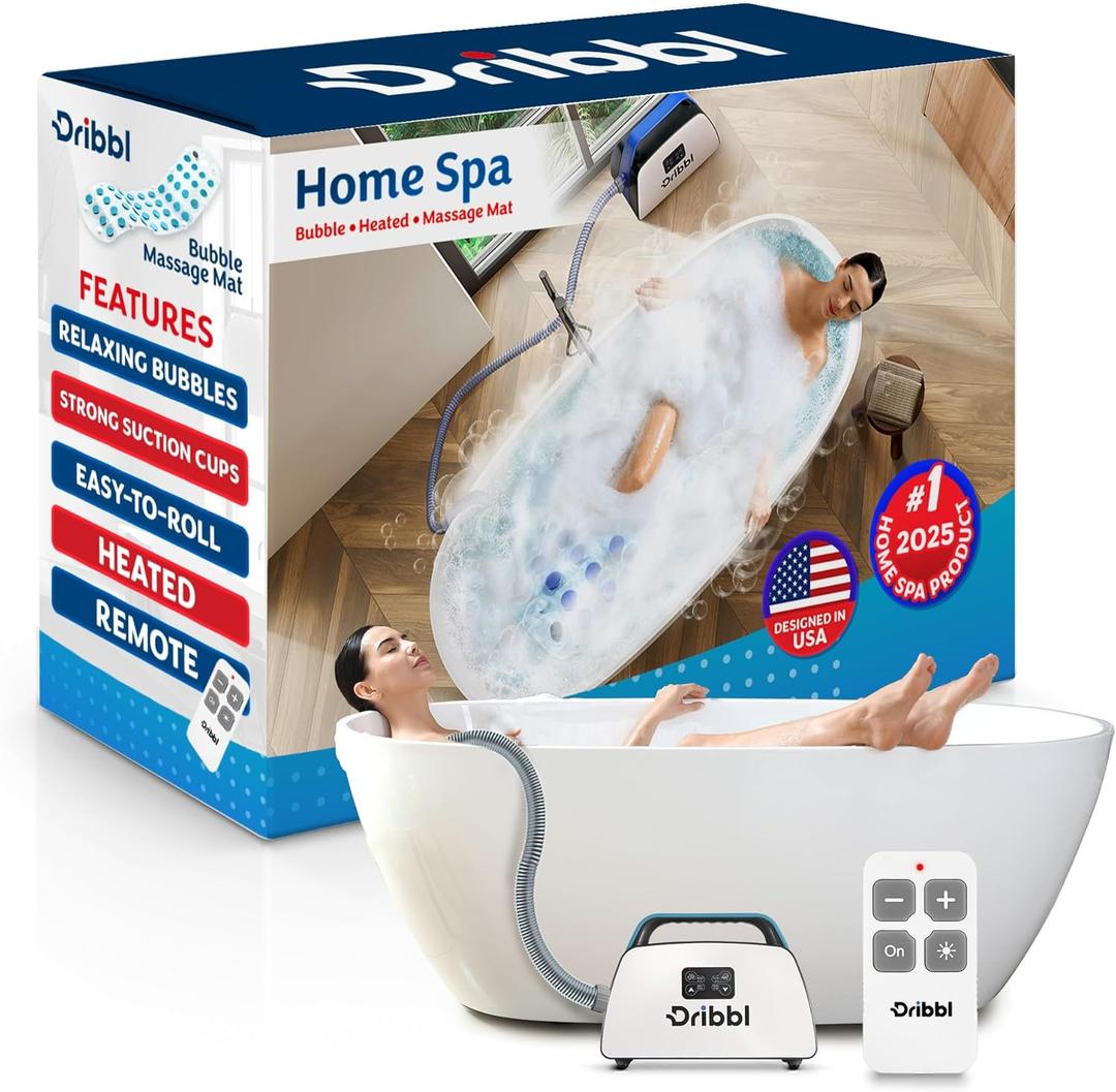 Dribbl Electric Bubble Massage Bathtub Mat – Non-Slip Full-Body Waterproof Hot Tub Spa Mat for Bath with Heater, Motorized Air Pump, and Remote Control, 6-Speed Adjustable Massage, Aqua