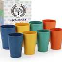 Homienly Stackable Drinking Glasses Set Wheat Straw Shatterproof Cups | Unbreakable Kitchen Cups for Kids & Adults | Reusable, Dishwasher Safe for Party, Outdoor (8 oz, Small) (8 PC Colorful)