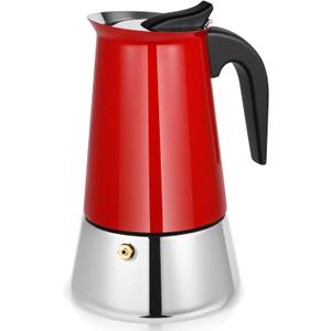 Moka Pot, 9 Cups (15.9 oz) Stovetop Espresso Maker, 304 Stainless Steel Moka Pot, Induction Compatible, Red