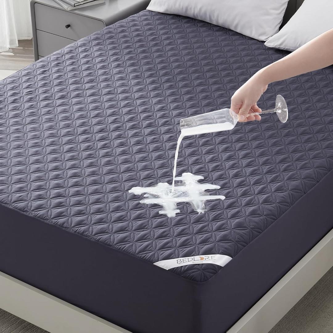 BEDLORE Waterproof Mattress Protector, Queen Size Noiseless Mattress Pad with Deep Pocket 6"-18" Depth, Soft Breathable Bed Mattress Cover Washable for Home, Bedroom, Hotel (Navy Blue)