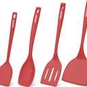 Silicone Spatula Turner Set, 4 Pack, 600F Heat Resistant Cooking Spatulas, Spoons, BPA Free & Non-Stick Kitchen Utensils, Ideal for Flipping Egg, Pancake, and Serving, Dishwasher Safe (Red)