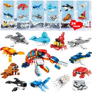 24 Packs Valentines Day Gifts for Kids with Sea Animal Building Blocks, Valentines Day Cards for Kids School Exchange, Bulk Valentines Toys for Boy Girls Classroom