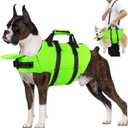 Dog Life Jacket with 4ft Leash, Reflective Pet Life Vest with Zipper and Handle for Swimming Boating, Adjustable High Buoyancy Floatation Swim Vest for Small Medium Large Dogs - Green, XS