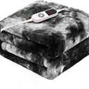 Electric Heated Blanket 62"x84",Luxury Black Twin Faux Rabbit Fur Electric Blanket,Fast Heating Soft Fluffy Thick Electric Blanket with 6 Heating Levels & 12H Auto Off
