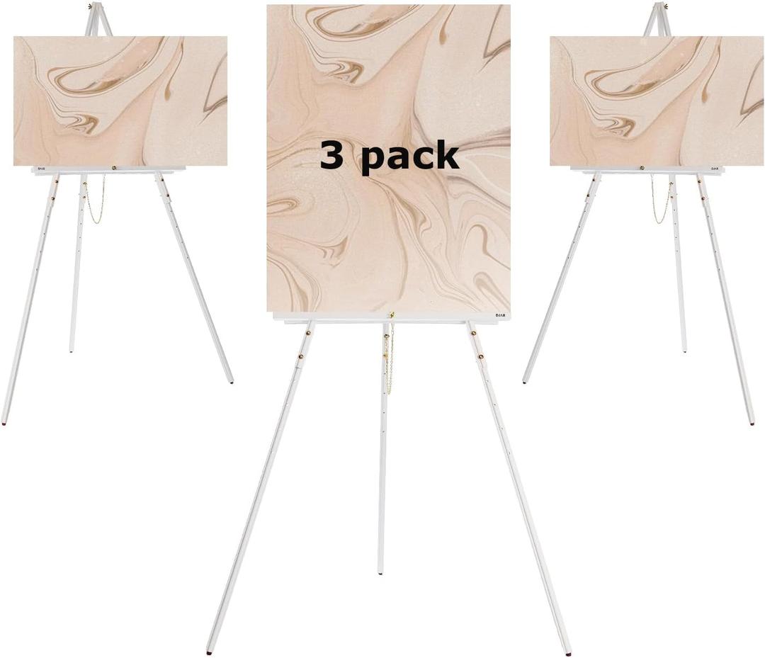 3 Pcs 63" Wooden Easel Stand for Sign, Dual-use Adjustable Height, Wood Floor Display Easel for Wedding, Welcome Board, Poster, Picture, Photo- White