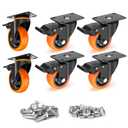 5 Inch Caster Wheels with Safety Brake 4000Lbs, Heavy Duty Casters Set of 6, Industrial Swivel Casters with Double Ball Bearings, Polyurethane No Noise Wheels for Cart, Furniture (orange)