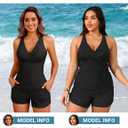 Women Tankini Swimsuits with Shorts - Two Piece Tummy Control Bathing Suits Top with Two Pockets Bottom Swimwear (Black, XL)