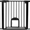 Babelio Upgraded Baby Gate with Cat Door, Auto Close Durable Dog Gate for Stairs, Doorways and House, Easy Walk Thru Safety Gate with Pet Door Includes 4 Wall Cups, 29-48" Wide, 30" Tall, Black