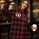 Christmas Plaid Blouses Women Xmas Santa Long Sleeve Shirt Checked Cute Christmas Collared Button Down Tops (Large, Red Black Merry)