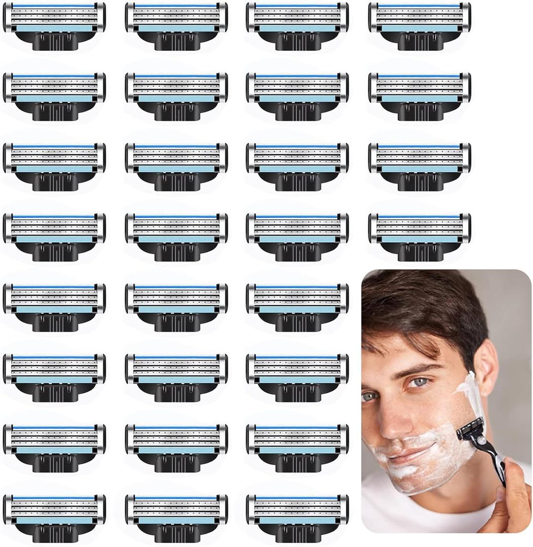 Men's Razor Blade, Pack of 16 Razor Blades Refills, Professional Razor Blades, Anti-Friction Design for Hard to Reach Areas and Beard Styling