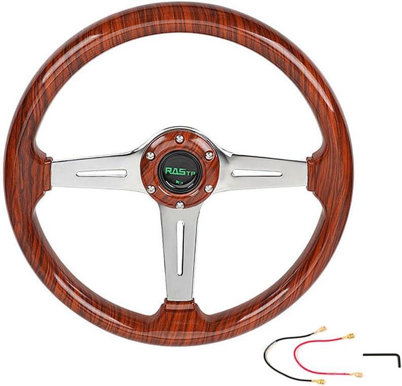 350mm 14" Deep Dish Acrylic Wood Grain Steering Wheel,Universal 6 Bolts EZGO Golf Cart Steering Wheel Slotted 3 Spoke with Horn button