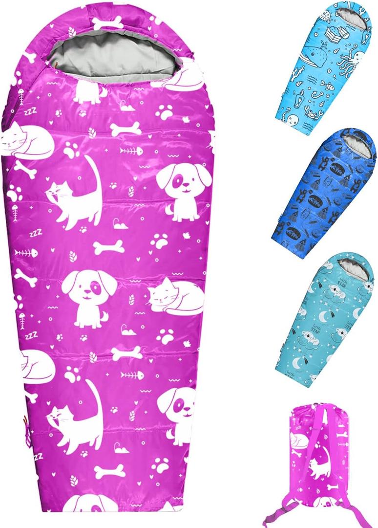 KidzAdventure Mummy Style 32  59F Kids Sleeping Bag with Pillow Sleeve, 4 Season, Lightweight and Backpacking Style, Ideal for Camping, Sleepover, Boys, Girls, Youth and Toddlers