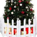 16" Extra Tall Christmas Tree Fence,6PCS Heavy Duty Wooden Baby Gate Around Christmas Tree Gate,Thickened White Picket Fence Barrier for Dogs,Cats&Kids,Tree Fence Border Decoration