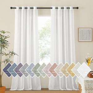 NICETOWN White Living Room Curtains Extra Long 135 inches Long, Grommet Linen Curtains & Drapes Privacy with Light Filtering Window Treatment for Bedroom, W52 x L135, 2 Panels