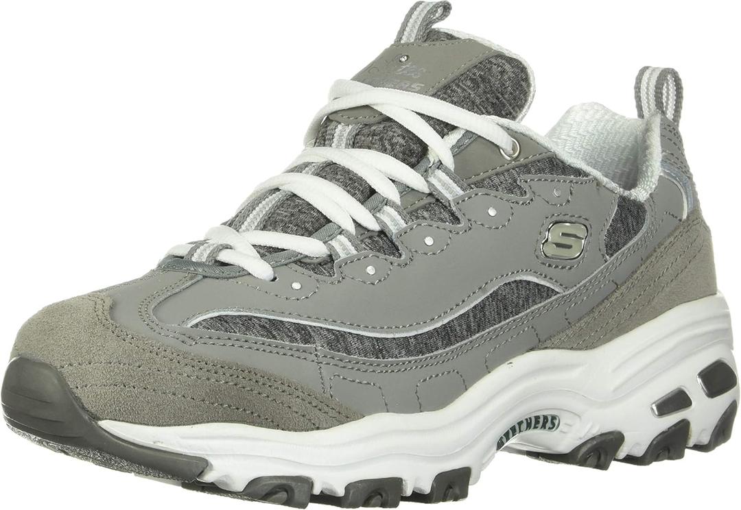 Skechers Women's D'Lites - Me Time Lace Up Fashion Sneakers, Grey / White, 9 Wide