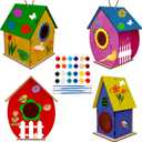 Glintoper Art Craft Wood Toys for Kids, 4 Pack DIY Bird House Kit Painting Puzzle DIY Wooden Assembly, Build and Paint Birdhouse, Include Paints & Brushes, Wooden Arts for Girls Boys Toddlers