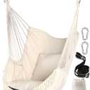 Chihee Hammock Chair Hanging Swing 2 Pillows Included,Strong Webbing Straps and Hooks for Easy Hanging Soft Cotton Hanging Chair Side Pocket Tassel Chair Comfort Indoor Outdoor (White)
