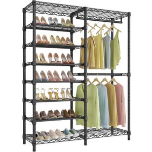 VIPEK S2 Heavy Duty Clothes Rack with Shoe Shelves Freestanding Clothing Rack with 6-Tier Shoe Rack, Double Hanging Rod, Adjustable Shelf, Walk in Closet Organizer Garment Rack, Black