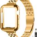 QUNDAXI Slim Metal Band with Apple Watch Band 40mm 41mm 38mm 45mm 44mm 42mm, Dressy Stainless Steel Chain Strap for Women Man iWatch Bands Series 9 8 7 6 5 4 3 2 1 SE SE2