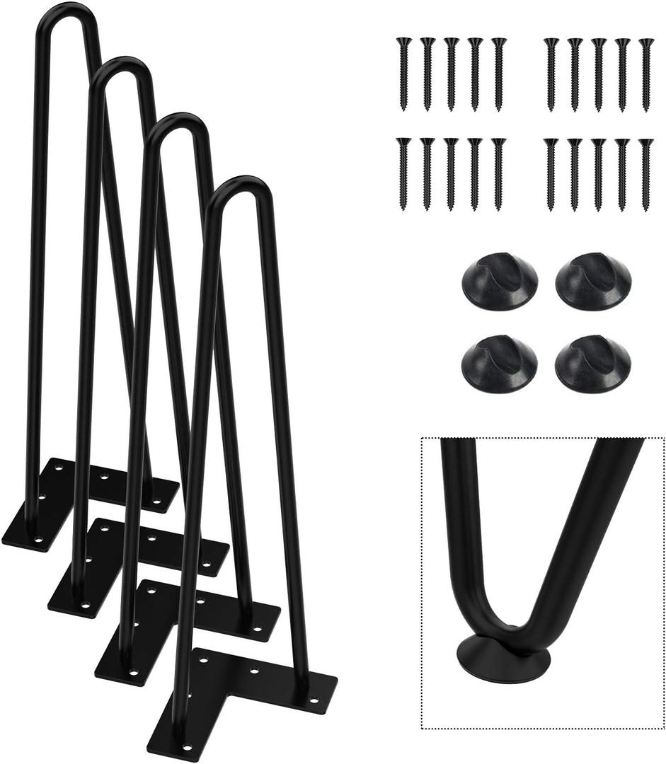 Orgerphy 16inch Black Hairpin Furniture Legs(4PCS) | Heavy-Duty Hairpin Legs End Table Legs| with Screws and 4pcs Bonus Rubber Floor Protectors | Metal Table Legs Desk Legs Furniture Legs for DIYers