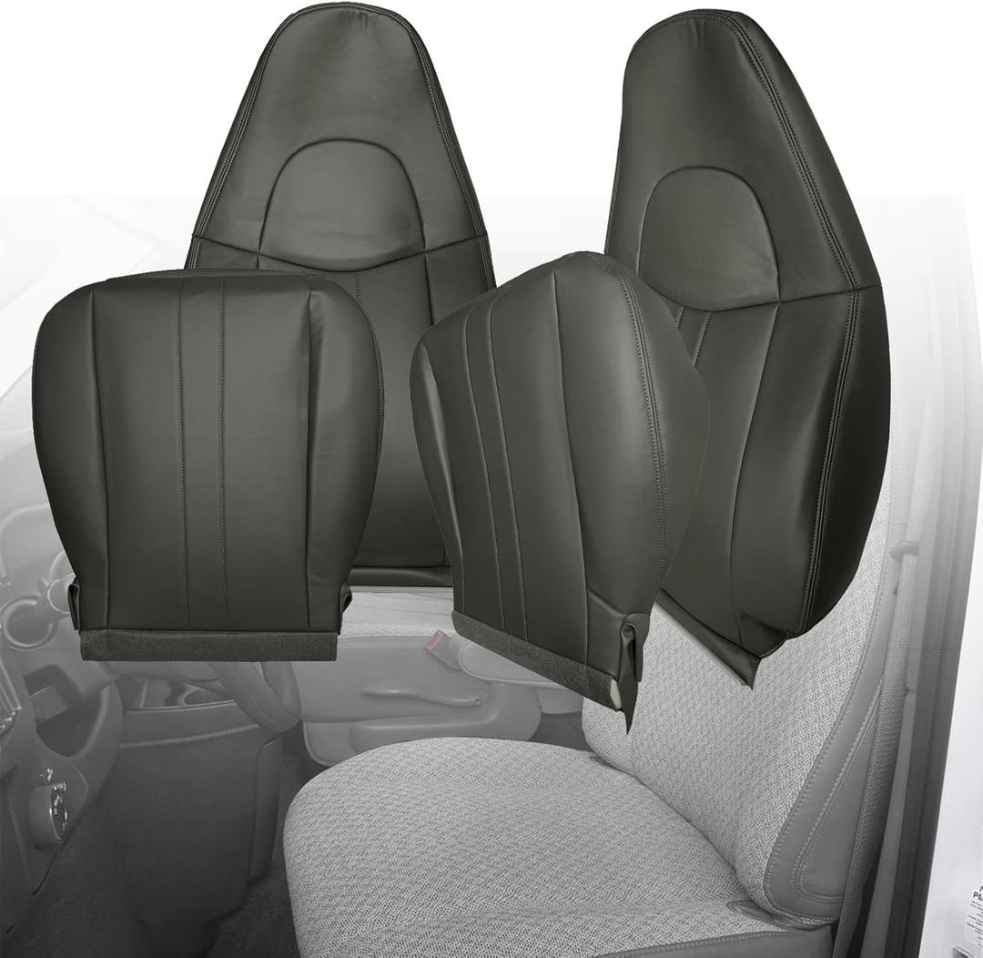 Driver and Passenger Side Bottom Lower and Top Lean Back Leather Seat Covers, Artificial Leather Bottom Replacement Seat Cover Compatible with Chevy Savana Express 1500 2500 3500 2003-2014