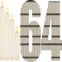64 Pcs Flameless LED Taper Candles Battery Operated Taper Candles 5 Sizes of 6.5'', 7.7'', 8.8'', 10.0'', 11.2'' Flameless Candlesticks Flickering with 3D Flame for Wedding (Ivory White)
