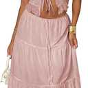 Floerns Women's 2 Piece Outfit Tie Front Camisole Top Tiered Maxi Skirt Set (Pink, M)