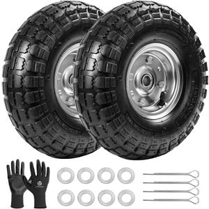 10" Heavy-Duty Replacement Tires, 4.10/3.50-4" for Gorilla Carts,Hand Trucks,Generators,Lawn Mowers & Garden Wagons - Double Sealed Bearings, 5/8" Axle Bore Hole - Pneumatic Air Tires (2 Pack), 2pcs