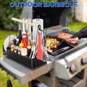 Grill Caddy, BBQ Caddy for Outdoor Grill with 2 Paper Towel Holders, Picnic Condiment Utensil Caddy for Outdoor, RV Essentials, Tailgating Grilling Accessories, Camping Kitchen Essentials