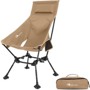 MOON LENCE High Back Folding Camping Chairs, Adjustable Height Beach Chair with Anti-Sinking Feet & Widened Seat (Khaki)