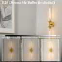 Knurled Brass Tube Wall Sconce - Set of 2 Luxury Modern Dimmable Sconces with Bulbs - Gold Glass Vanity Light Fixture - Vertical or Horizontal Mounted Indoor Lighting for Bathroom Bedroom Living Room