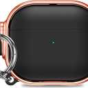 Case for AirPods 4th Generation Case (2024), AirPods 4 Case with Lock for Women and Men, Shockproof Protective Hard Cover Case with Carabiner (Black+Rose Gold)