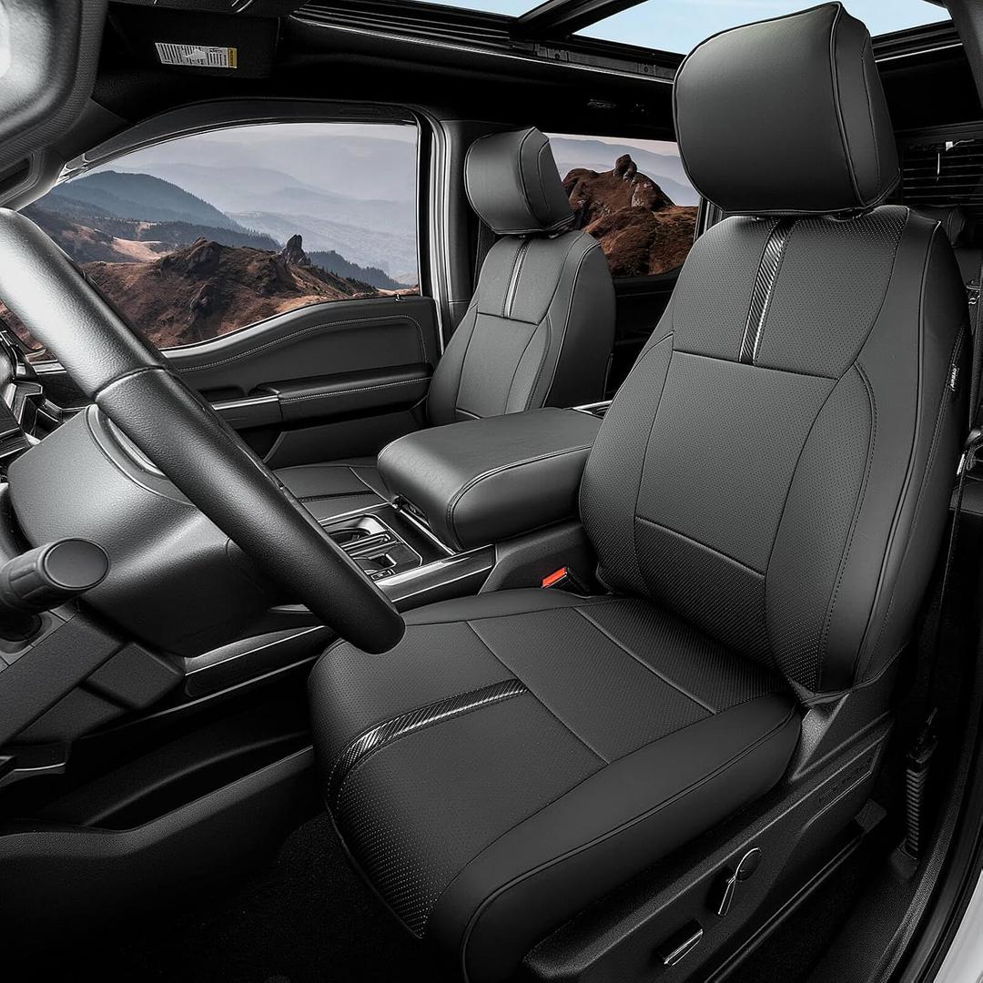 for Ford F150 Seat Covers 2015-2023 2024 2025 2026 (Only Front Seat Covers), Leather Pickup Truck Seat Covers Custom Fit for F-150 XL XLT (Not for Regular Cab) Waterproof Car Accessories Black