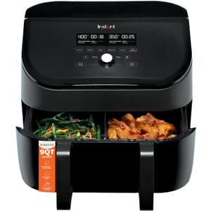 Instant Pot VersaZone 9QT Air Fryer,8-in-1 Functions with EvenCrisp Technology, Crisps,Broils, Bakes,Roasts, Dehydrates,Reheats at Same or Different Temperature, from the Makers of Instant Pot, Black, 9 quarts