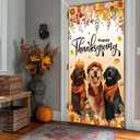 2 x MEHOFOND Fall Thanksgiving Door Cover, Double Sided for Outside Dog Pumpkin Maple Leaves Give Thanks Turkey Seasonal Autumn Yard Decoration 3.6x5.9ft
