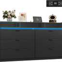WLIVE 9 Drawer Led Dresser for Bedroom, 58.35'' Black Wood Dresser Storage Organizer with Power Outlets for 65'' TV, Dressers with Open Shelves, Chest of Drawers for Closet, Living Room