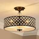 Saint Mossi Semi Flush Mount Ceiling Chandelier, Modern K9 Crystal Ceiling Light Fixture for Dining Room, Livingroom, Bedroom, H11 x D15.4, Matte Black Finish