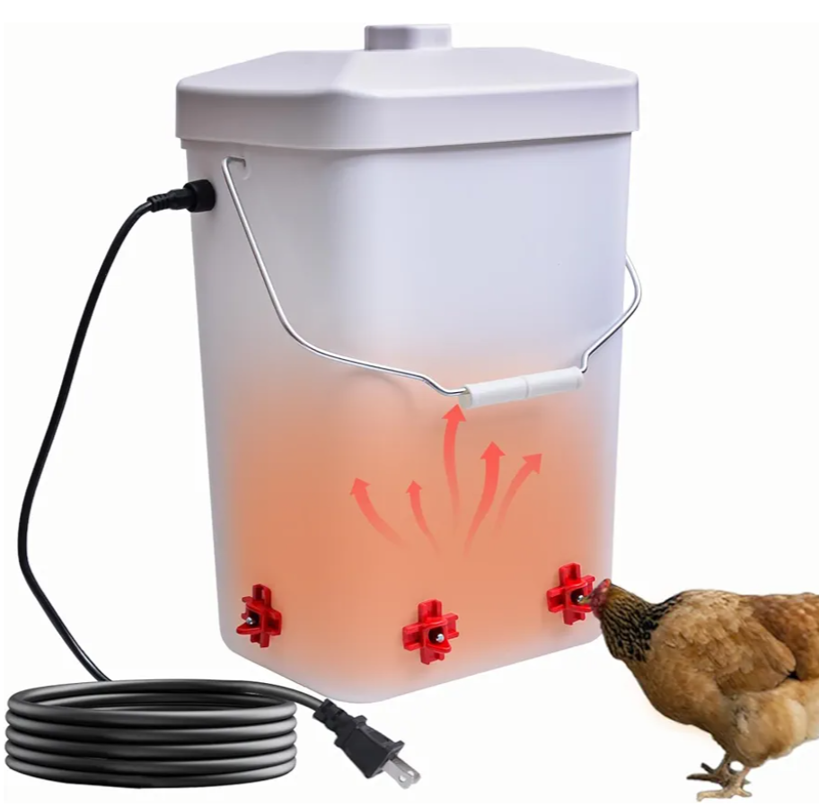 WISMOIER 3 Gallon Heated Chicken Waterer for Winter Automatic Chicken Water Heater,Adsjustable Height AntiFreezing Poultry Watering System，White 9 in x 7.1 inch x 13.7in