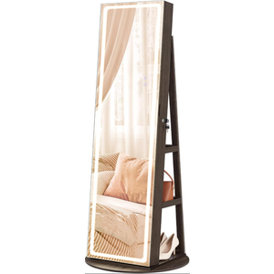 Swivel Jewelry Cabinet Organizer 3 Color LED Mirror w/Built in Lights White