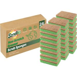 SCRUBIT 24 Pack Natural Sponges - Biodegradable Compostable Cellulose and Coconut Natural Sponges for Dishes, Eco Friendly Non Toxic Kitchen Sponge