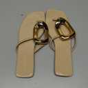 Coutgo Womens Flat Sandals Comfortable Flip Flops Slide Sandals Summer Beach Shoes with Metal Decoration (7.5, Light Khaki)