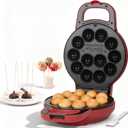 SugarWhisk Flip Cake Pop Maker Machine with Ceramic Coating, Make 12 x 1.4 Inch Cake Pops, Cake Pop Kit for Kids, Cake Pop Supplies, Snack Machine, Recipe & Brushed Included, Red