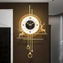 Modern Deer Wall Clock for Living Room,Large Gold Decorative Wall Clock with Light,Creative Silent Clock Battery Operated for Kitchen/Entryway/Bedroom/Office/Dinning Room Metal Wall Decor