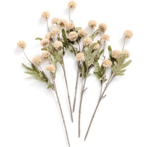 Ling's moment Pompon Mum Artificial Flower, 5pcs Faux Silk Mini Chrysanth with Stems, Bulk Fake Wedding Filler Flowers for DIY Bouquet Centerpieces Arrangements Shower Decorations, Beige