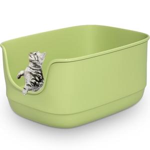 Gefryco Large Cat Litter Box with High Sided 24.6"x18.3"x12.2" - Jumbo Extra Large Open Anti - Splashing High Wall for Multiple Cats (Grey)
