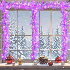 9 FT Christmas Garland with Lights, Battery Operated Christmas Garland Prelit, Lighted Mantel Garland Christmas for Fireplace Wall Table Room Party Office Holiday Home Decorations