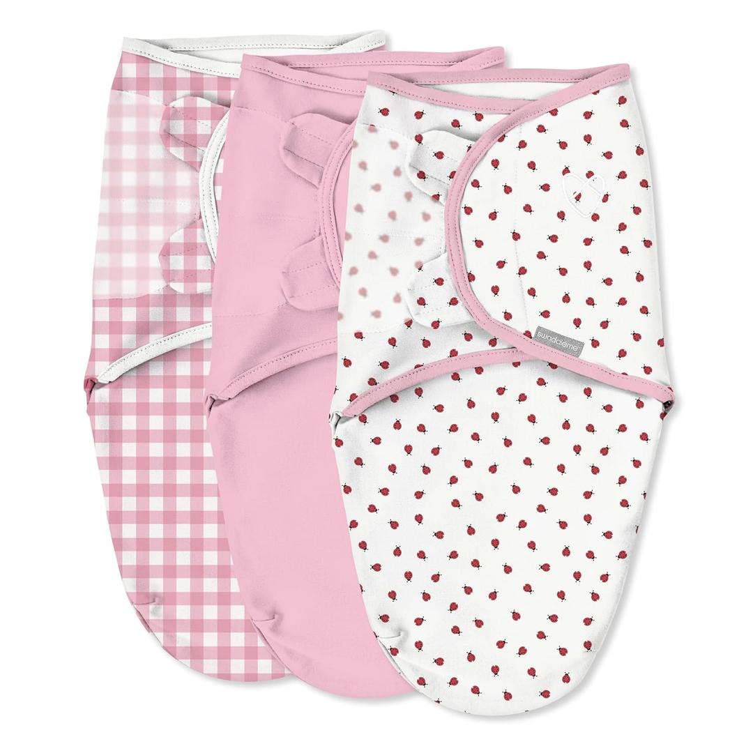 SwaddleMe by Ingenuity Original Swaddle, 100% Cotton, Improves Sleep & Calms Startle Reflex, 0-3 Months, 1.0 TOG, 3-Pack, Baby Swaddle Blanket - Lady Bug Picnic