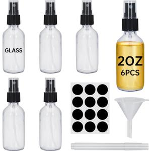 6Pcs Clear 2 oz Glass Small Spray Bottles, Reusable Fine Mist Sprayer Small Spray Bottle, Leak-Proof Design, Perfect for Travel, Skin Care, Perfumes, Botanical, Cleansing (6)