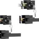 2 Pack Front Door Locksets with Deadbolt, Black Door Handles, Combination Door Lock, Exterior Door Lever (Matte Black) (Matt Black)