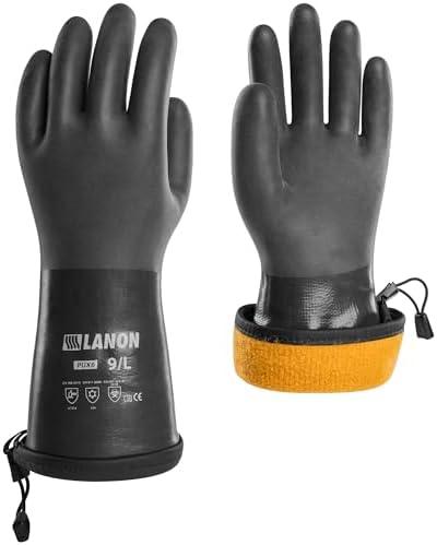 LANON Waterproof Winter Work Gloves, Moisture-permeable PU Coated，Warm Gloves for Freezer & Outdoor Work, Chemical & Oil Resistant, Non-Slip, Medium